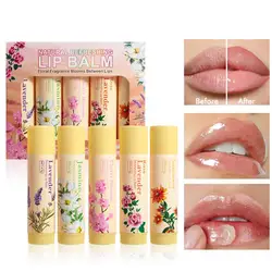 Assorted Fruit Flavor Lip Balm Collection - Hydrating & Nourishing (5pcs Flower series)