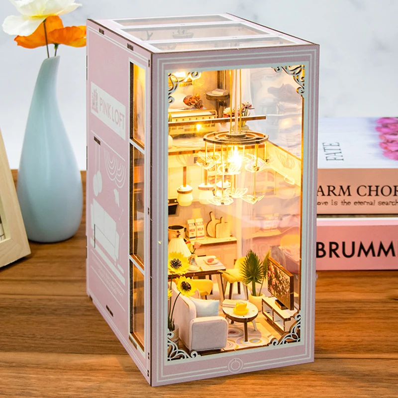 モダンなDIY木製ブックヌーク、棚インサート、ミニチュアキット