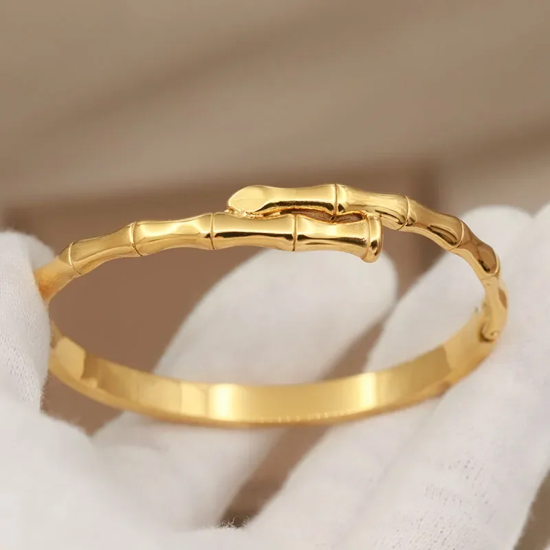 316L Stainless Steel Metal Bamboo Bangles for Women Fashion Brand Jewelry Classic Geometric Bracelets  Accessories 5