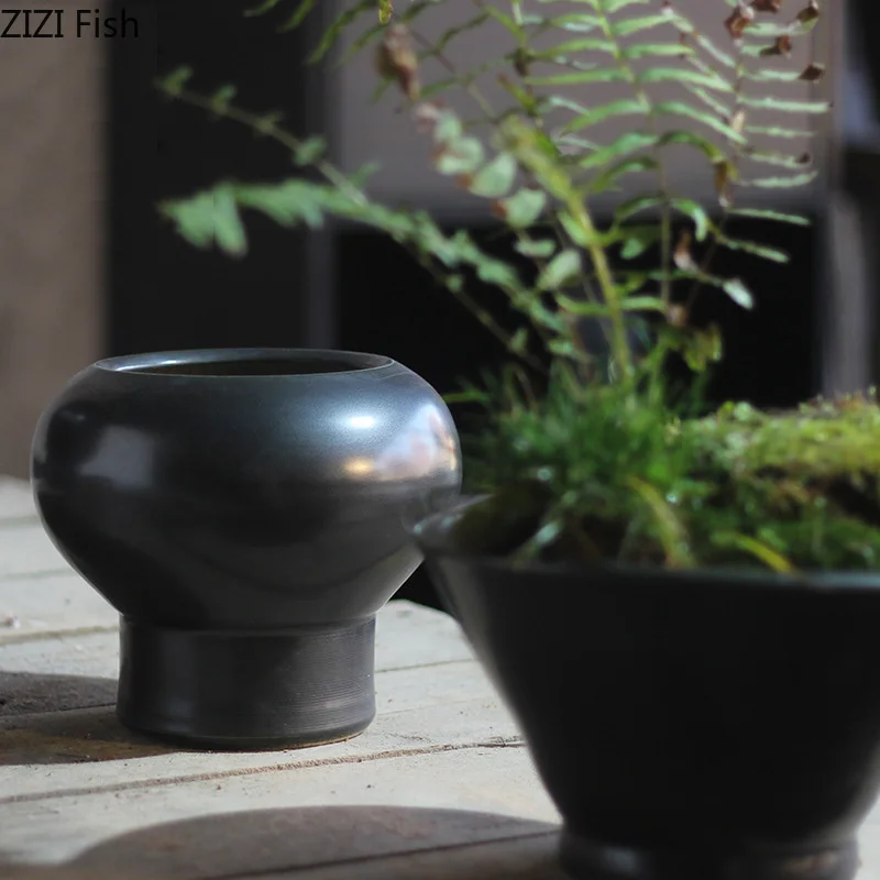 Minimalist Black Ceramic Vase Hydroponic Flower Pots Desk Decoration Flowers Arrangement Floral Vases Room Aesthetic Decor 2