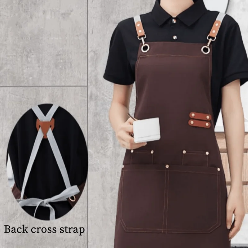 Kitchen Apron Women Waterproof Grill Apron Pockets Mandil Waiter Nail Salon
