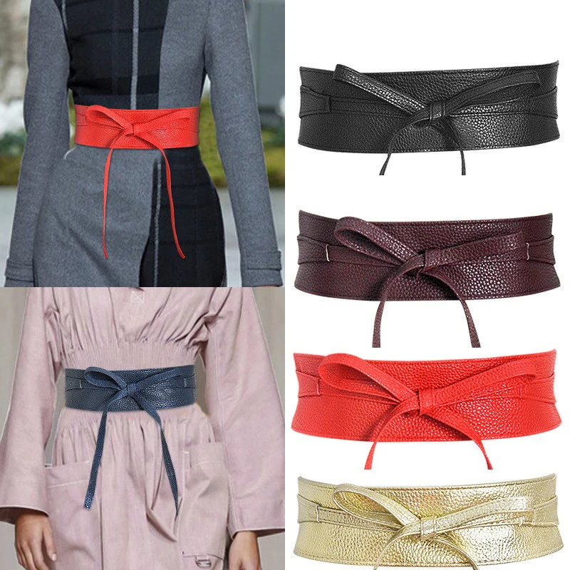 

Fashion Waist Corset Lychee Grain Imitation Leather Models Wide Waist Corset Black Versatile Floating Belt Tie Skirt Belt