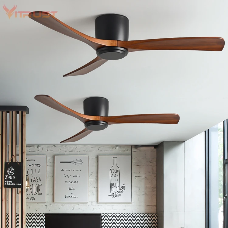 Nordic Frequency Conversion Wooden Ceiling Fan Home Decorative Ceiling Fan with 3 Solid Wooden Blade Support 110-240V