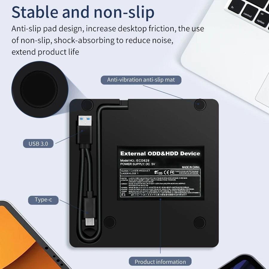 Portable DVD Burner 2 in 1 USB 3.0 Type C External DVD RW CD Writer Slim Drive For Laptop PC