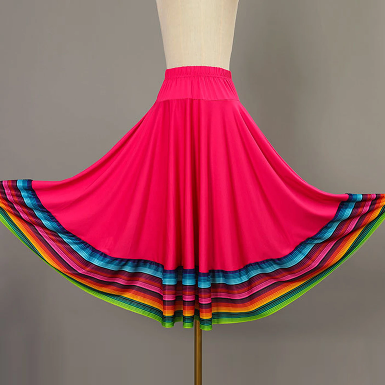 Jupe longue plissée taille haute pour femme, grande balançoire pour flamenco espagnol, danse folklorique mexicaine, résistante, 720