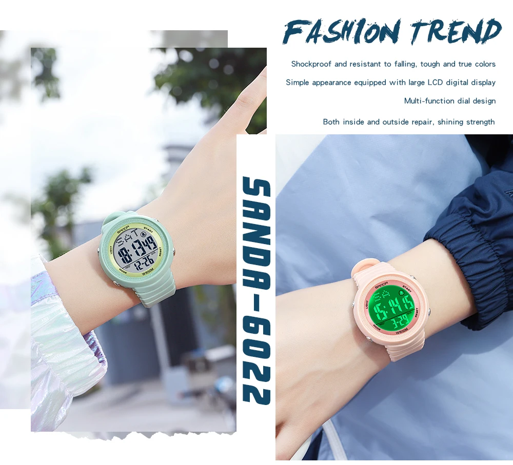 SANDA Watch 6023 Fashion Sport Women's Watches Pink 50M Waterproof Digital Watch for Girl Casual Wristwatch relogio feminino