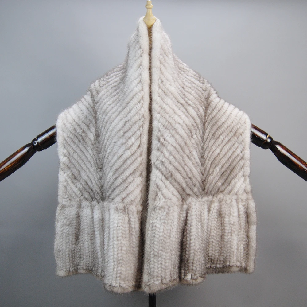 New Arrivals Luxury Women's Real Mink Fur Scarf Lady Fashion Knitted Genuine Mink Fur Scarves Winter Warm Natural Muffler