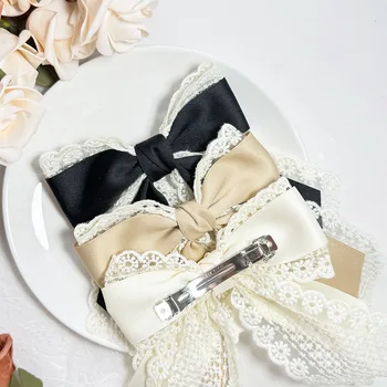 Fermaglio per capelli con fiocco in pizzo, elegante accessorio per capelli da donna, fermacoda per uso quotidiano, feste o regalo