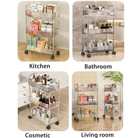 Mobile Shelf with Wheel Multi-Layers Storage Rack Home Trolley for Snacks Cosmetic Sundries Organizer 2/3/4 Tiers Rolling Cart 3