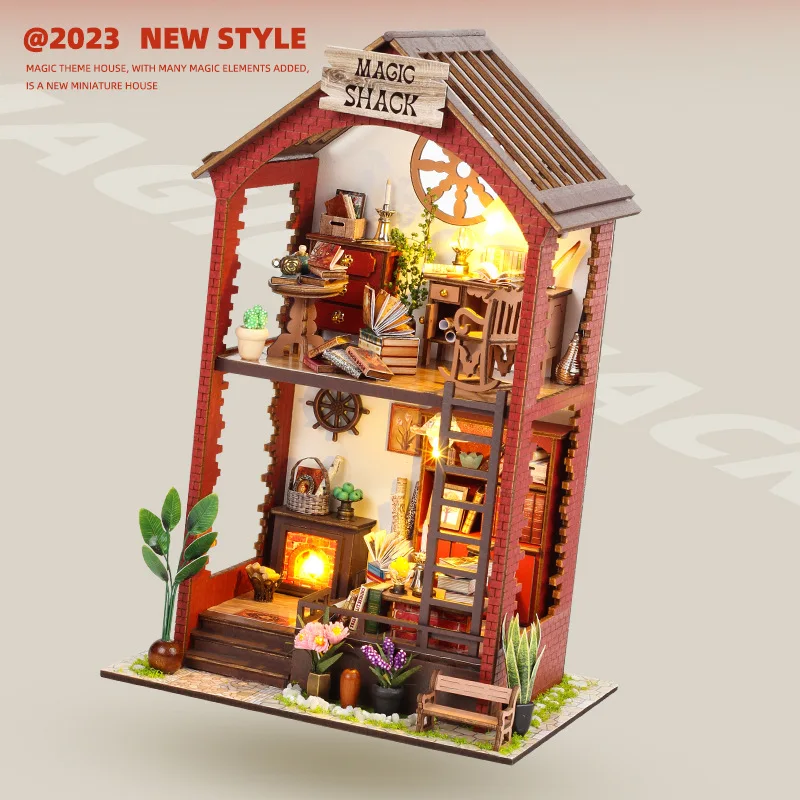 DIY Wooden Magic Shack Casa Doll Houses Miniature Building Kits with Furniture Light Dollhouse Toys for Adults Birthday Gifts