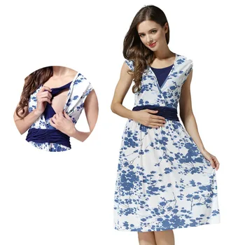 Breastfeeding Dresses Summer Maternity Clothes Sleeveless Printing Nursing Clothes For Pregnant Women V-neck Lactation Dress