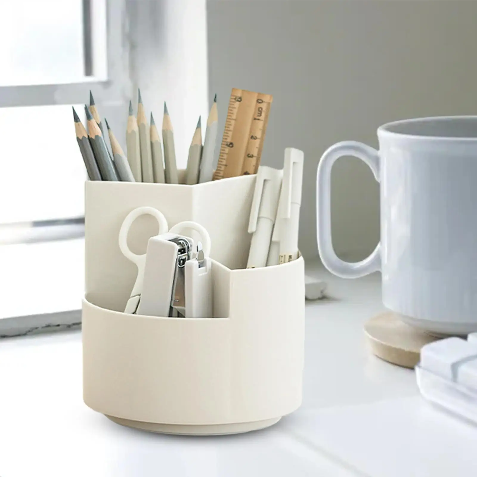 

360 Degree Rotating Organizers Desktop Stationary Organizer with 3 Compartments Pencil Marker Storage for Kids Home Classroom