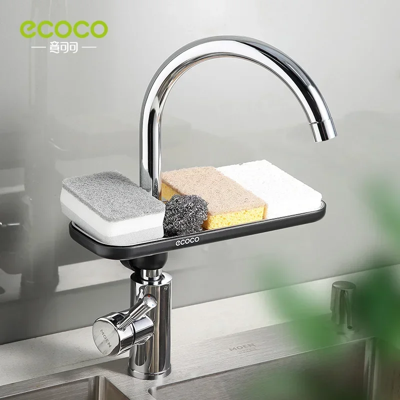 ECOCO Faucet Sponge Soap Drainage Storage Rack Sink Adjustable Dish Cloth Drain Holder Bathroom Kitchen Organizer Shelves Racks 4