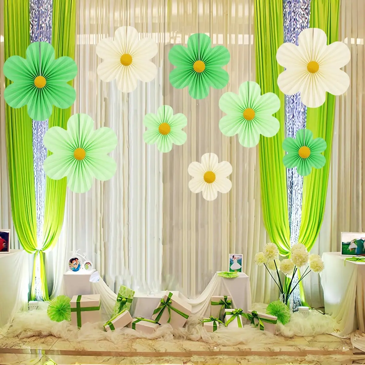 9PCS Paper Flowers Decorations Party Paper Fans Floral Pom Poms Floral Backdrop Decor For Weddings Birthday Party Decorations – Detail 14