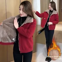 Plus Size Women's Corduroy Jacket Thickened Warm Loose Fashion Anti-Aging Winter Outerwear Short Style Elastic Bandage Street...