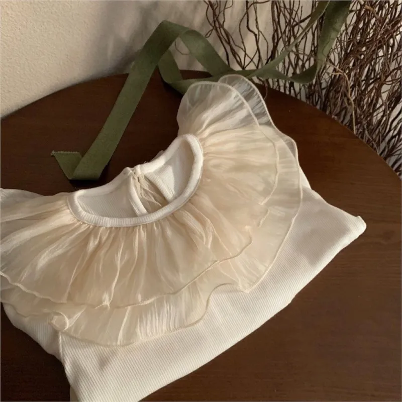 Baby Girl Princess Cotton Tshirt Lace Petal Collar for kids shirts