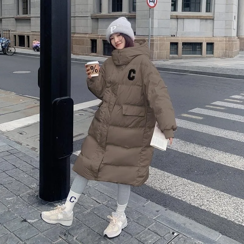 2023 New Women Down Jacket Winter Coat Female Warm Thick Parkas Medium and Long Slim Outwear Fashion Hooded Overcoat S-M