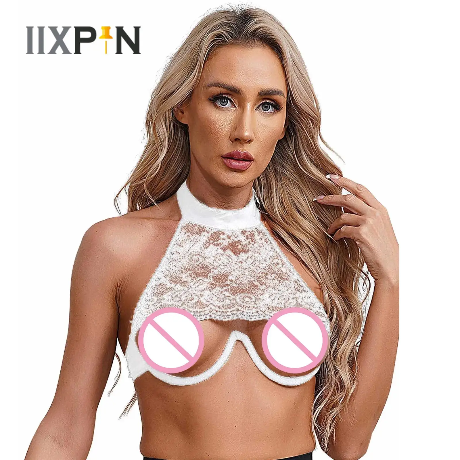 

Womens Sexy Lingerie Lace Bra Tops Halter Cut Out Supportive Underwire Balconette Bra Top Underwear Nightwear for Nightclub 2023