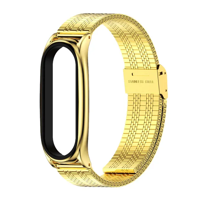 Strap For Xiaomi Mi Band 3 4 5 Wrist Metal Bracelet Screwless Stainless Steel MIband for Mi Band 4 3 5 Strap Wristbands Pulseira 15 Asiannu Gold