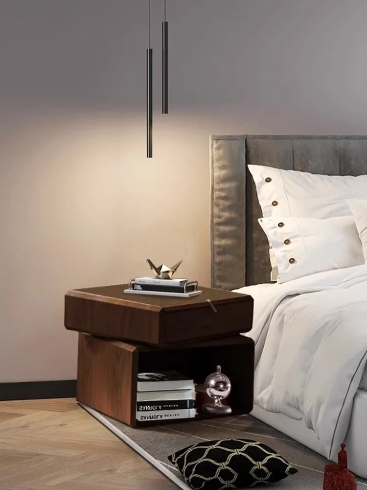 7W Italian Minimalist Bedside Table Modern Minimalist Bedroom Matching Rotating Single Pump Storage Japanese Saddle Leather Stor