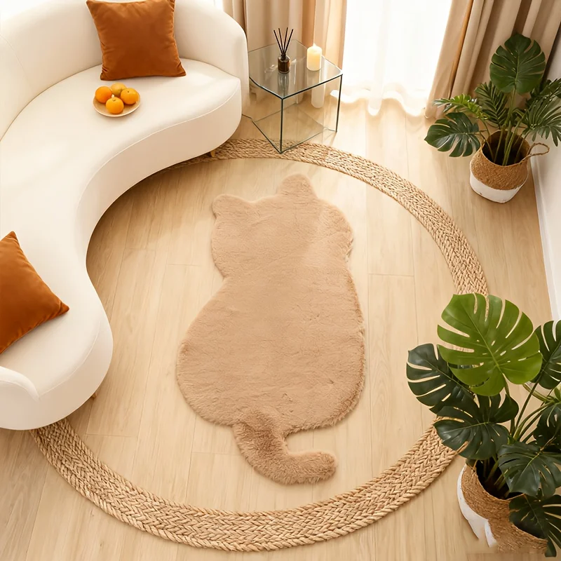 고양이 모양 인조 토끼털 카펫, 침실, 거실, 침대 옆에 적합한 부드러운 플러시..