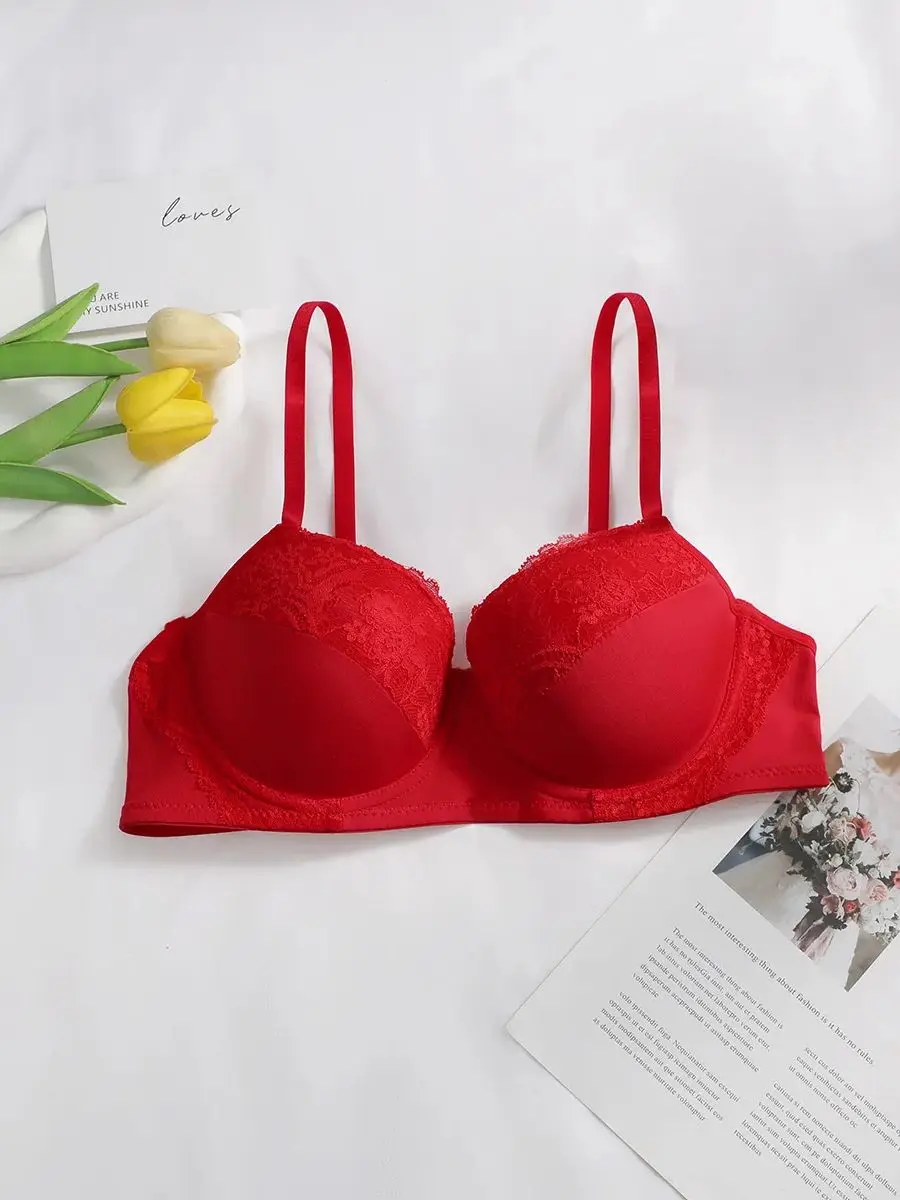 Hot selling Sexy Women's New Year bra lace gathering big red festive hot sexy lingerie Push Up brassiere J2475