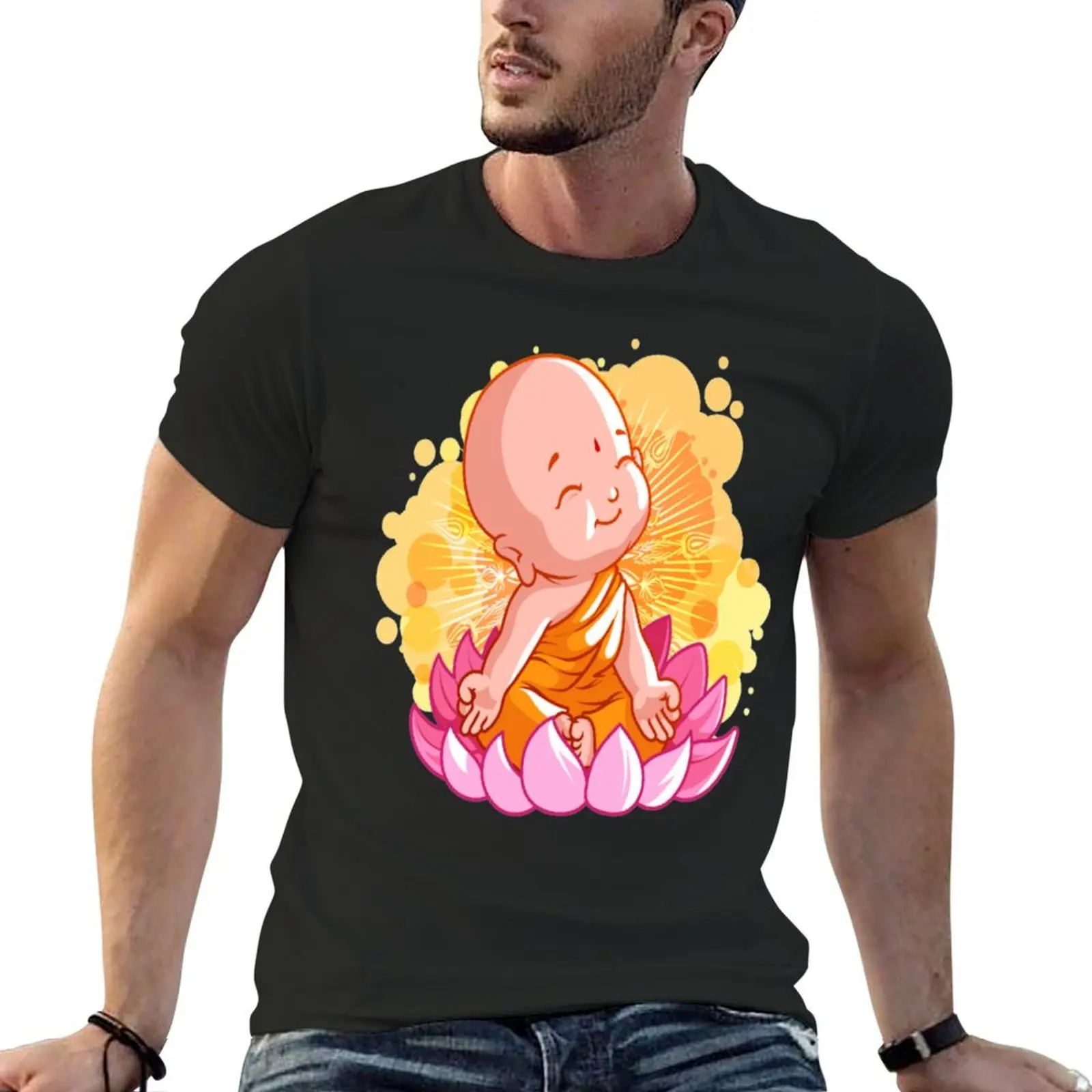 

Buddhist monk cartoon T-Shirt man clothes summer clothes kawaii clothes t shirt men 100℅ cotton