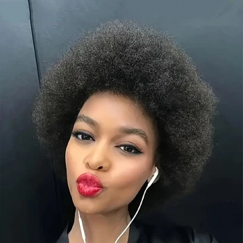 Afro Puff Kinky Curly Hair Wigs For Women Human Hair Fluffy Natural Soft Brazilian Human Hair Short Pixie Cut Machine Wigs