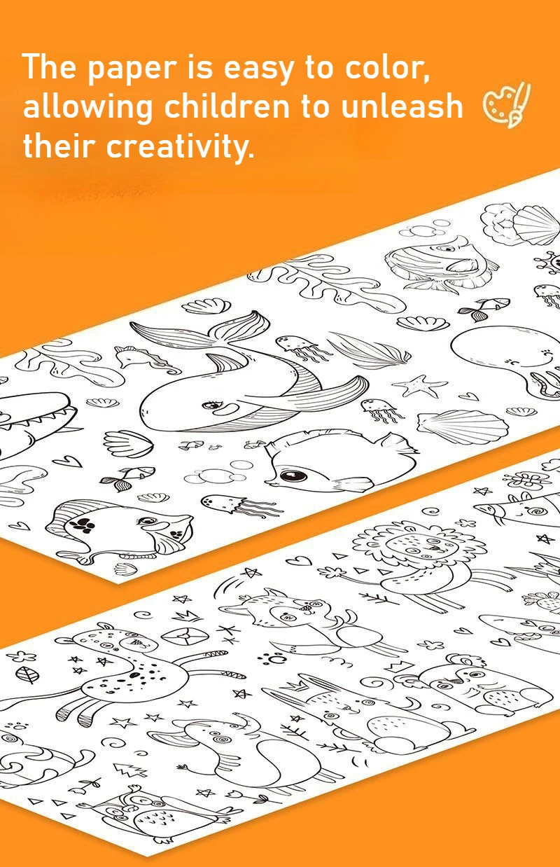 Toile d'animaux rouleau de dessin pour enfants bricolage rouleau de papier à colorier remplissage de couleur Graffiti – Image 4