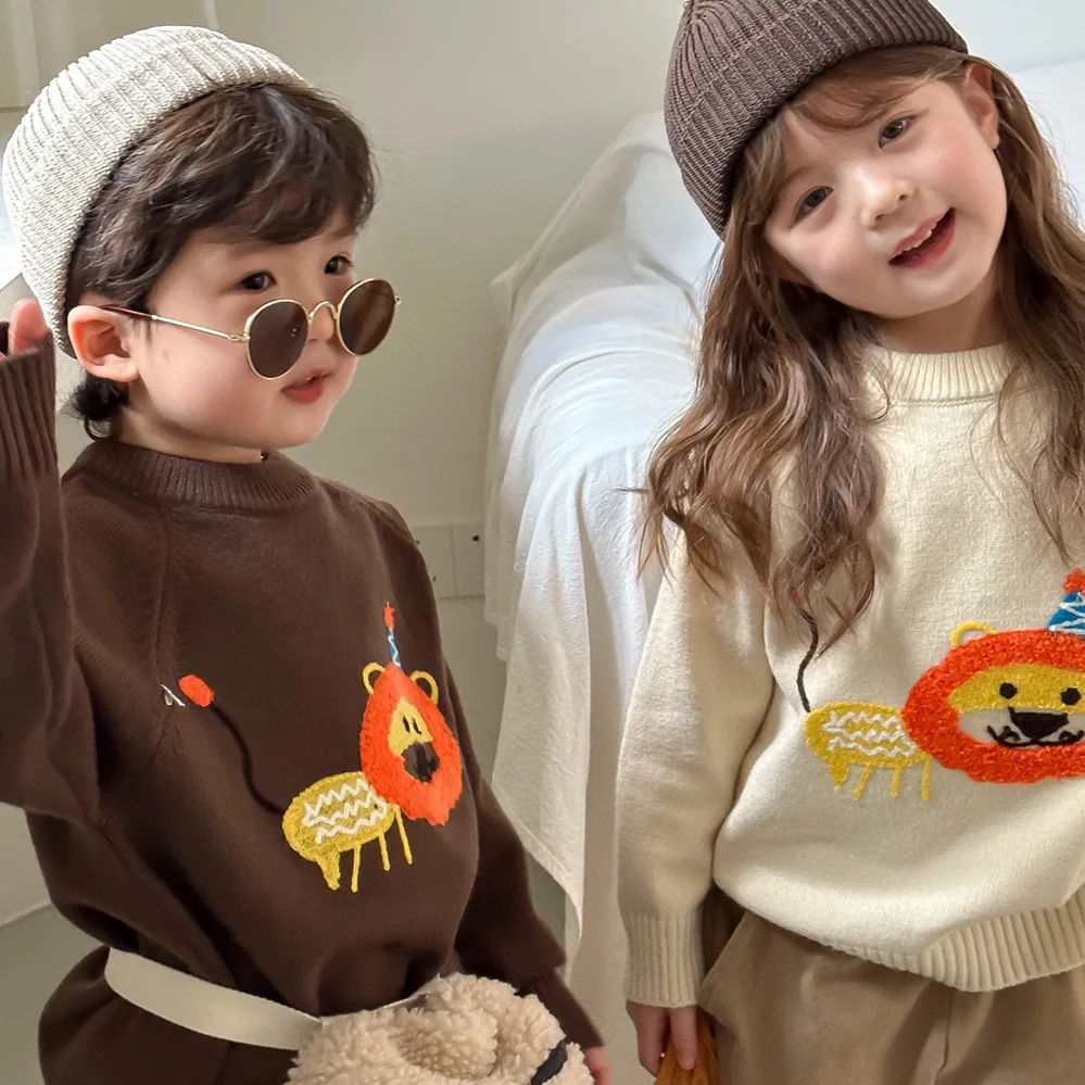 

2023 Winter Autumn Kids Cartoon Sweater Baby Boy Long Sleeve Knit Tops Kids Casual Knitted Jumper Girls Pullover Toddler Clothes