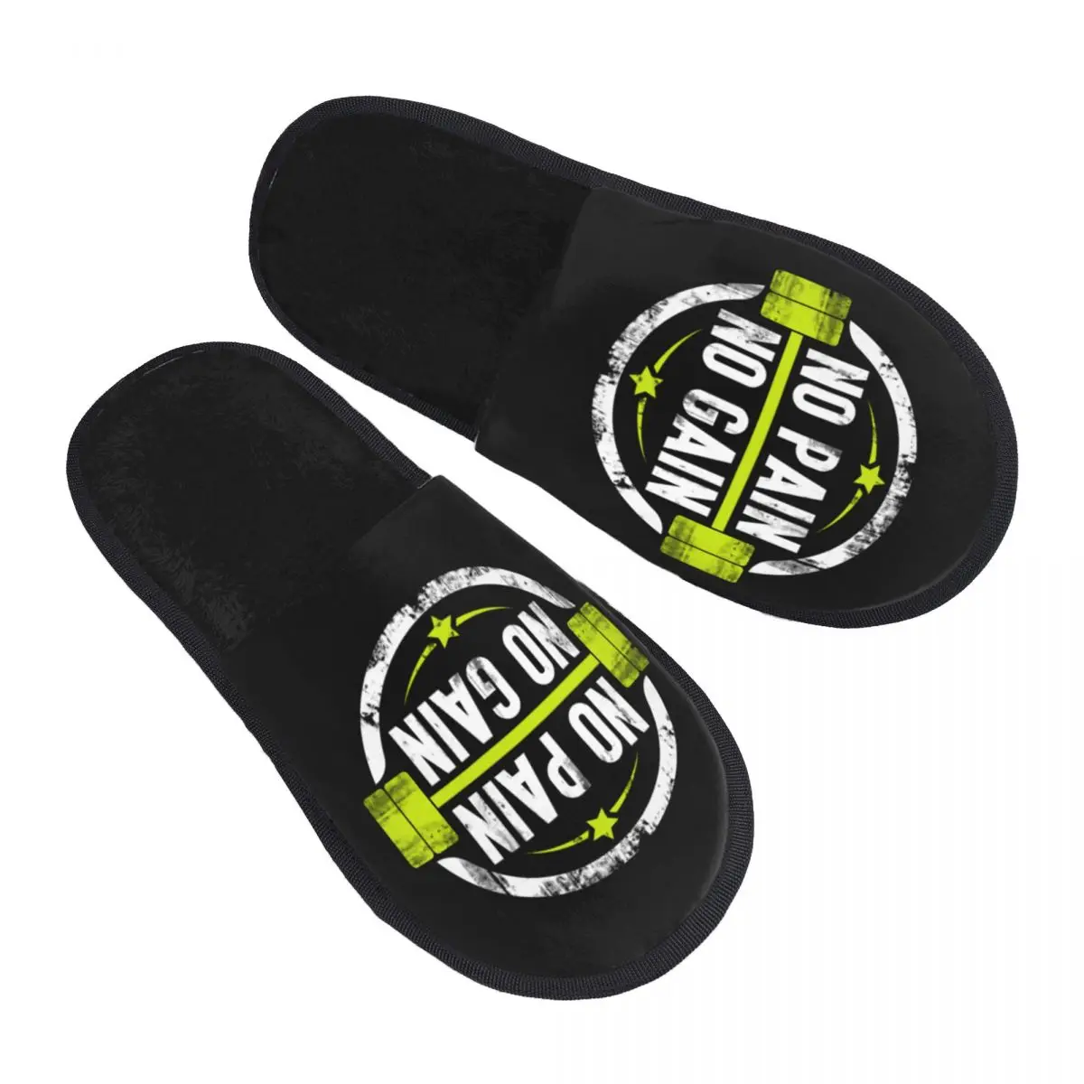 

No Pain No Gain House Slippers Women Cozy Memory Foam Bodybuilding Fitness Gym Slip On Spa Slipper Shoes