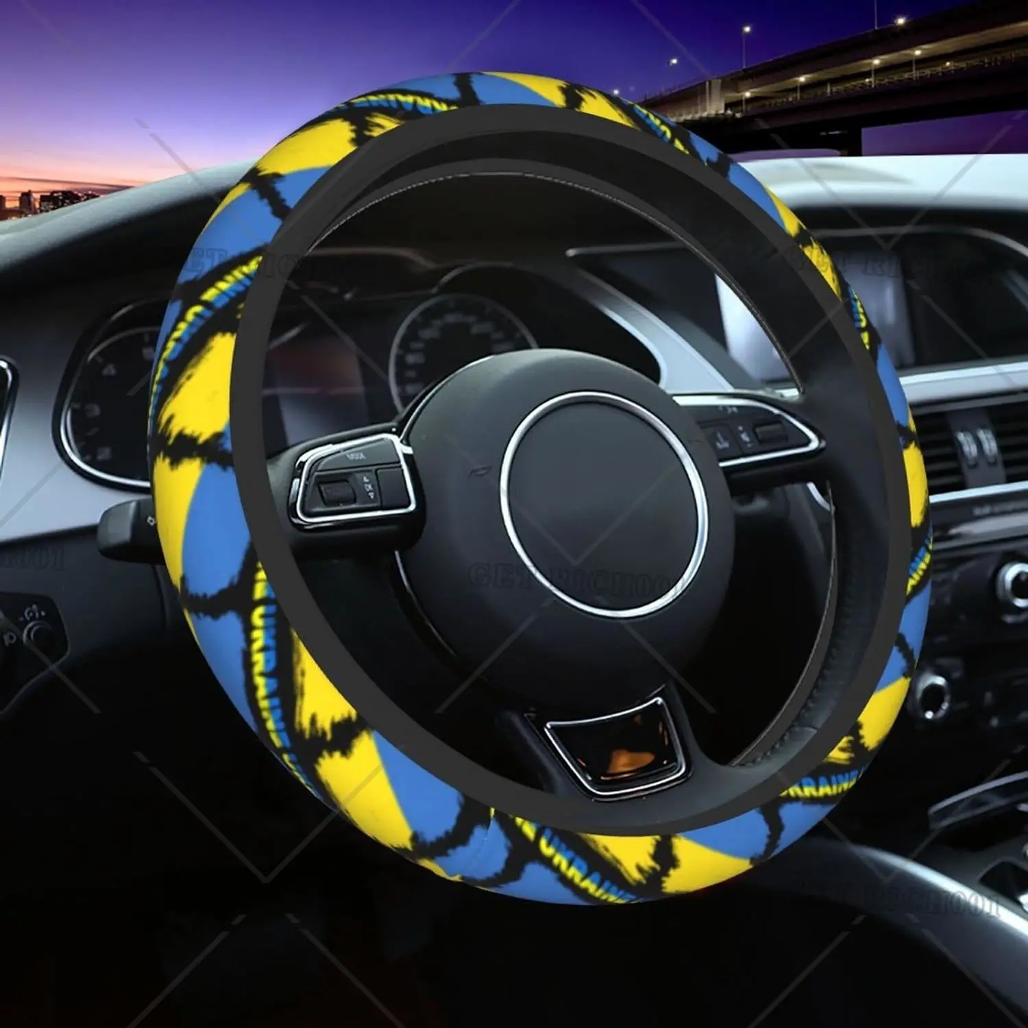 

Ukraine Ukrainians Flag Steering Wheel Cover Protector Elastic Neoprene Car Wrap Accessories Vehicle Auto Trucker Interior Decor