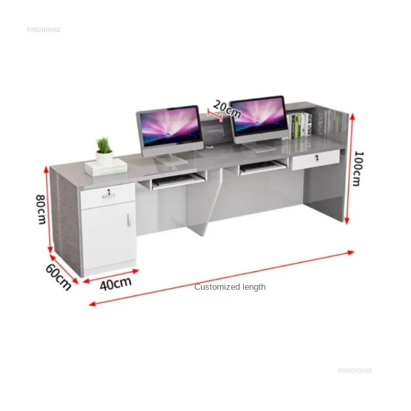 Modern Simple Company Front Desk Beauty Salon Reception Desk Clothing Store Cashier Corner Bar Counter with Light Strip E