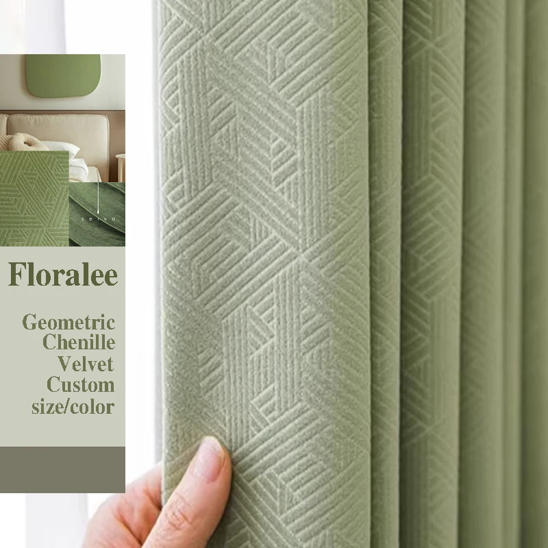 Velvet Curtains for Living Room Bedroom Modern Green Beige Solid Color White Tulle Blackout Window Treatment Drapes Custom Size