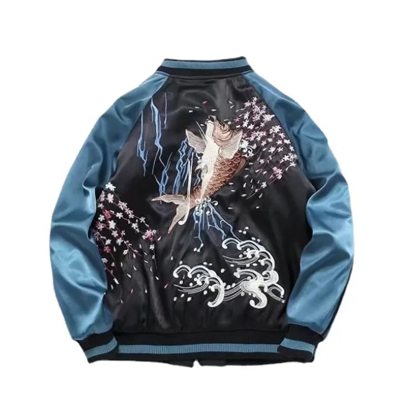 

Satin Bomber Jacket Women Men Yokosuka Sukajan Crane Embroidery Coat Hiphop Boys Harajuku Clothing 2023 Autumn Spring