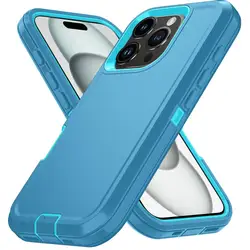 Ultimate Shockproof Armor Defender Phone Case - Durable PC+TPU Stand Protector Cover - iPhone 14 Plus (Sky Blue - Blue)