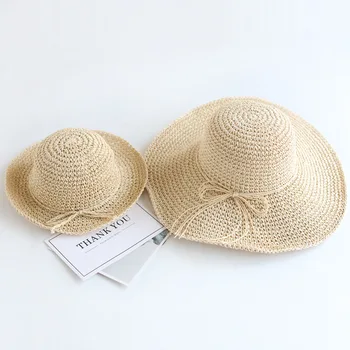 Parent-child Straw Hat Summer New Girl Casual Solid Foldable Big Brim Holiday Hats Baby Boy Beach Fisherman's Cap 1
