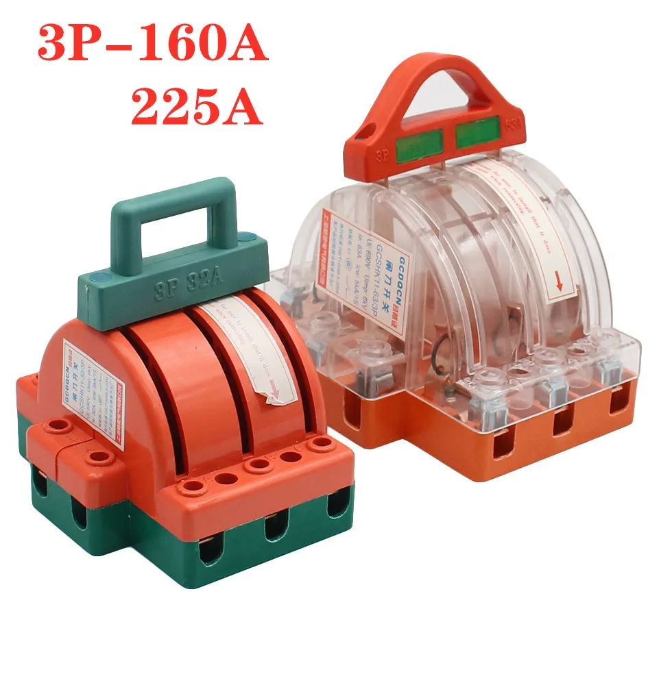 Faca Switch 32a 63a 100a 160a 225a Dois-fase Faca Interruptor de Alta Potência 220v Duplo Lance Disconnector Alta Qualidade 3p