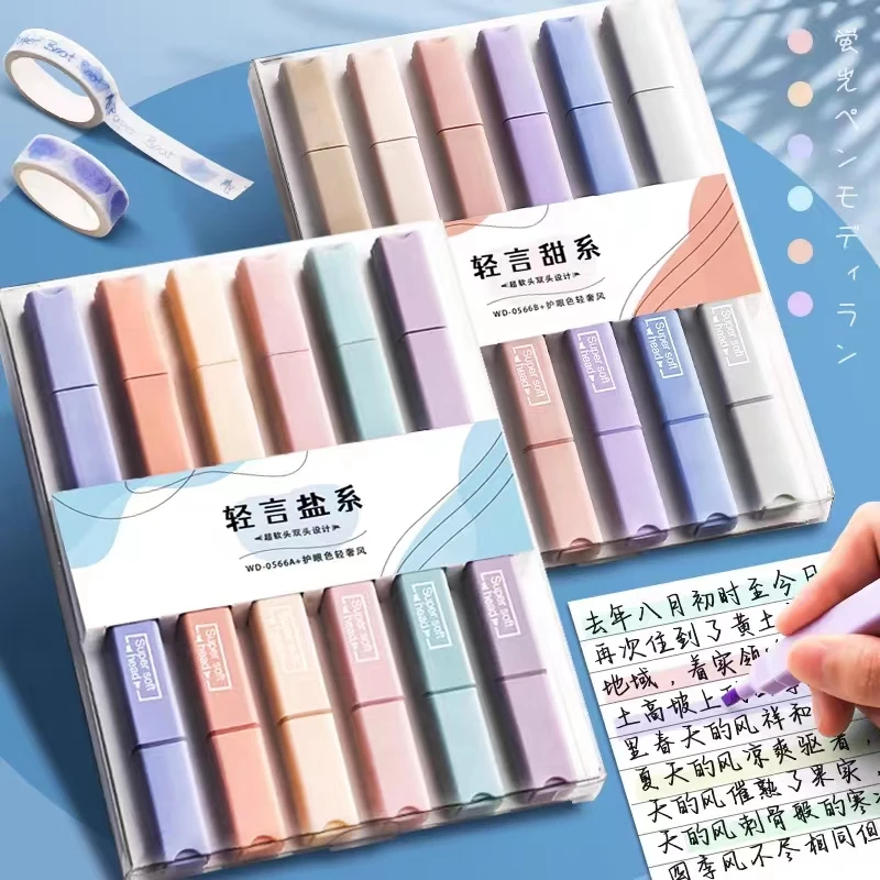

6pcs Colorful Highlighter Kawaii Marker Pastel Set Cute Kids Korean Japanese Stationery Students' School Supplies