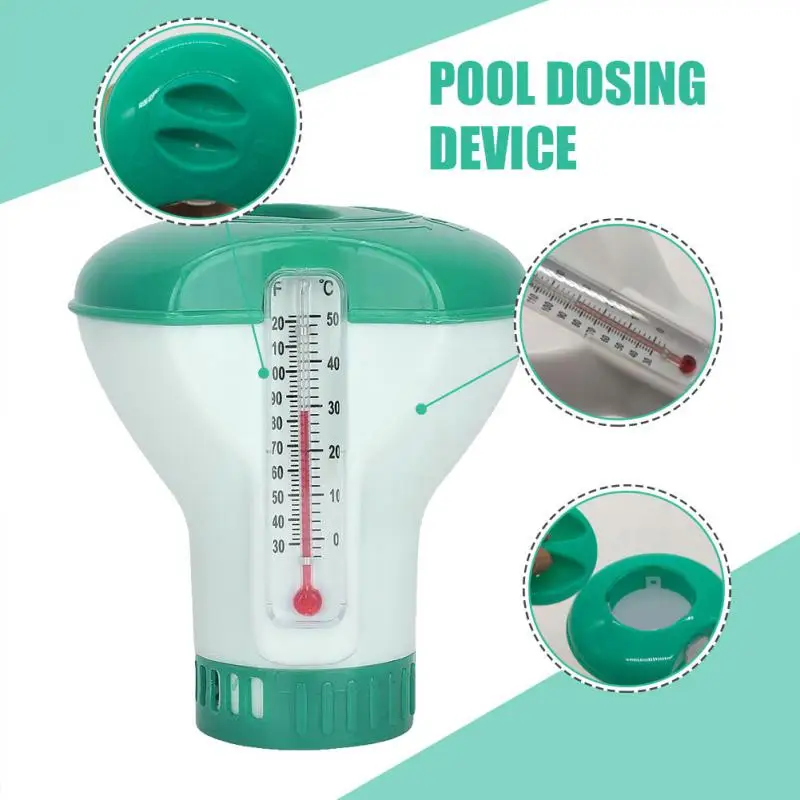 

Swimming Pool Floating Chlorine Dispenser with Thermometer Disinfection Automatic Applicator Pump Swimming Pool Accessories