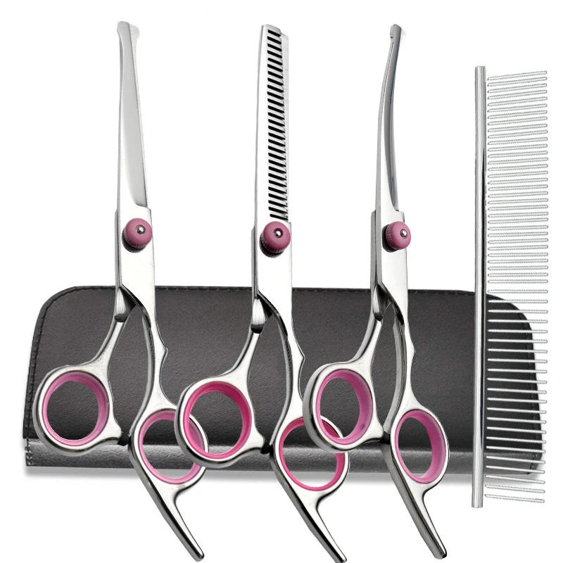 Sharp And Durable Titanium Coated Professional Dog Grooming Kit Dog Grooming Scissors Set With Safety Round Tips For Dogs Cats