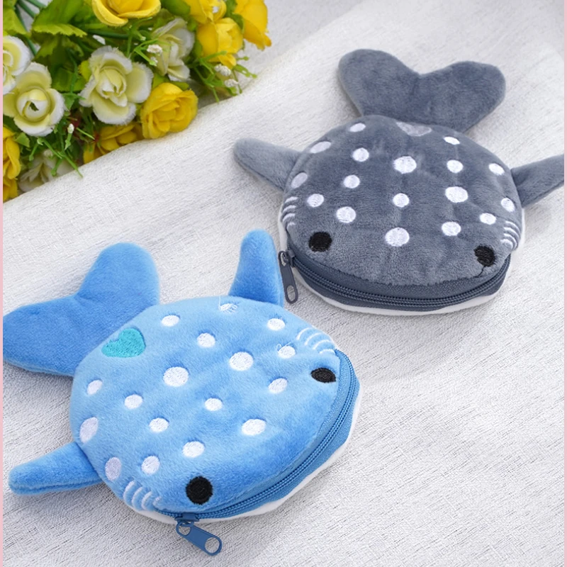 Cute Shark Coin Purse Soft Plush Zipper Small Wallet for Kids Teens Girls Women Kawaii Data Cables Earphones Bag Key Pouch coin purse