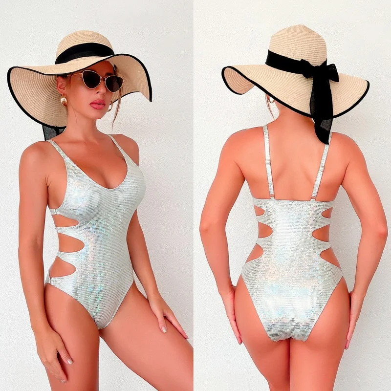 

Fashion Women Bikini Women's Sexy Gilded Tight One-piece Hollow Out Backless White Summer Beach Swimwear Hot Spring Swimsuit