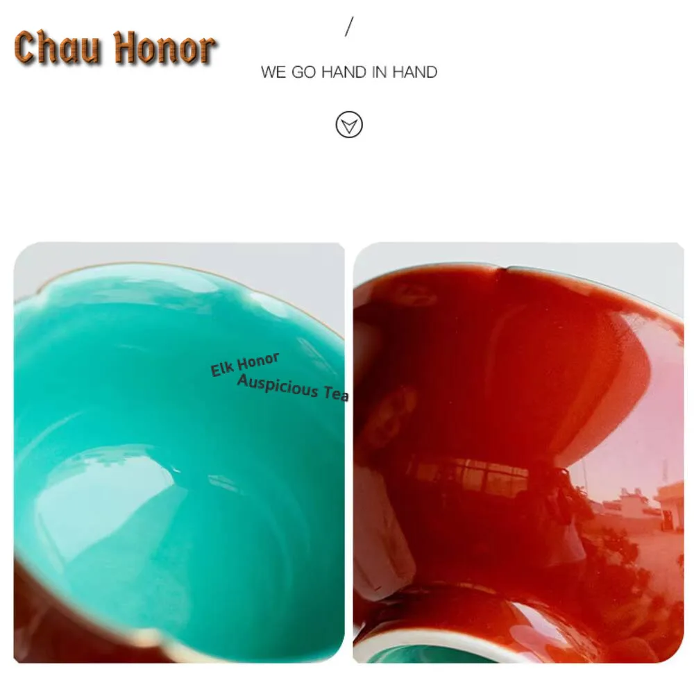 2pc/set Palace Museum Red Ceramic Tea Cup Small High Petal Cup Drinking Chinese Porcelain Kung Fu Set Master Single Cup 40ml