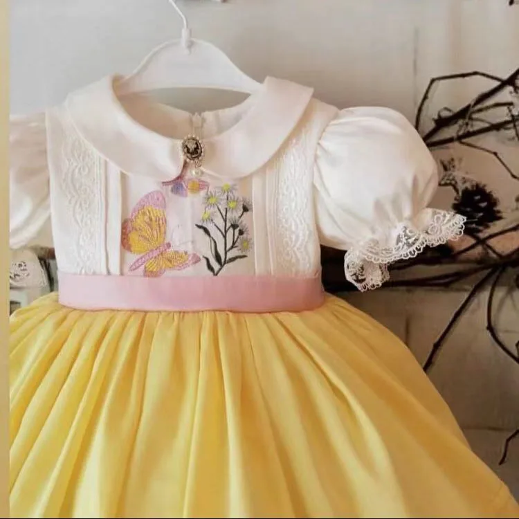 strapless open back dress Easter Pink Bunny Embroidered Floral Long-Sleeved Girls' Dress 5 main image 1