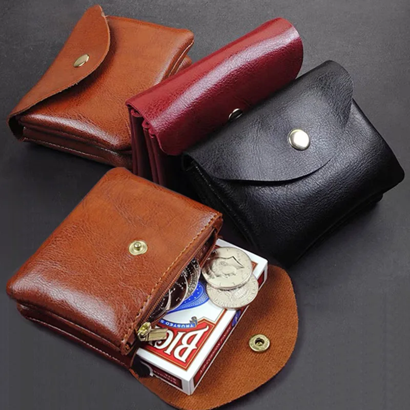 

PU Leather Wallet Solitaire Storage Bag Double Layer Credit Card Holders Coin Purse Pouch Retro Oil Wax Skin Wallets Purses