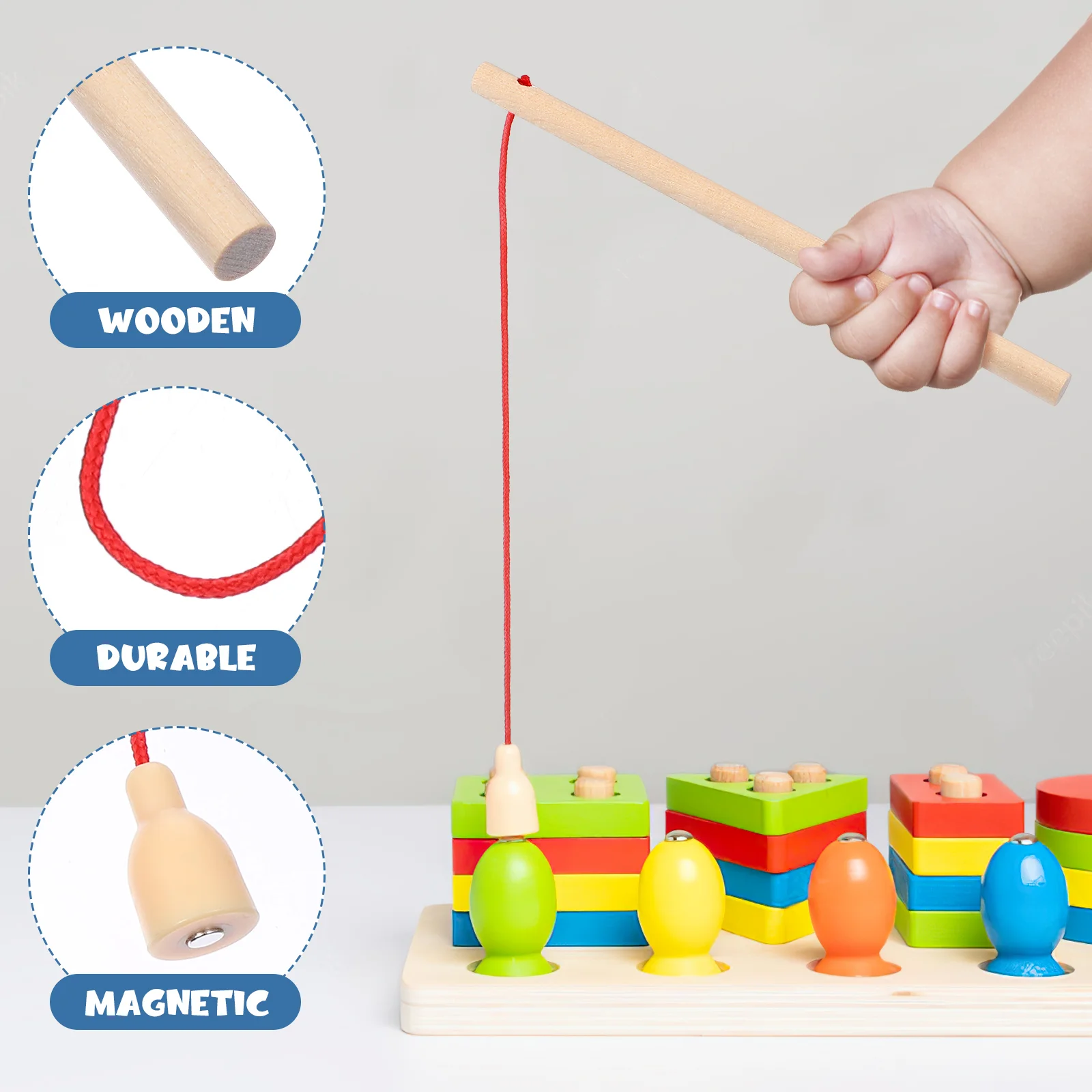 12 Pcs Wooden Fishing Rod Toy Poles for Toddler Magnetic Rods 2-3 Years Old Kid