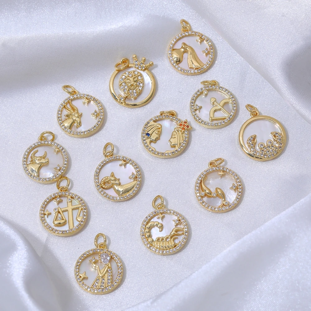 Juya 수제 진짜 금 도금 진주 쉘, DIY 럭셔리 탄생석 펜던트, 선물 쥬얼리 만들기, 18K 12 조디악 참