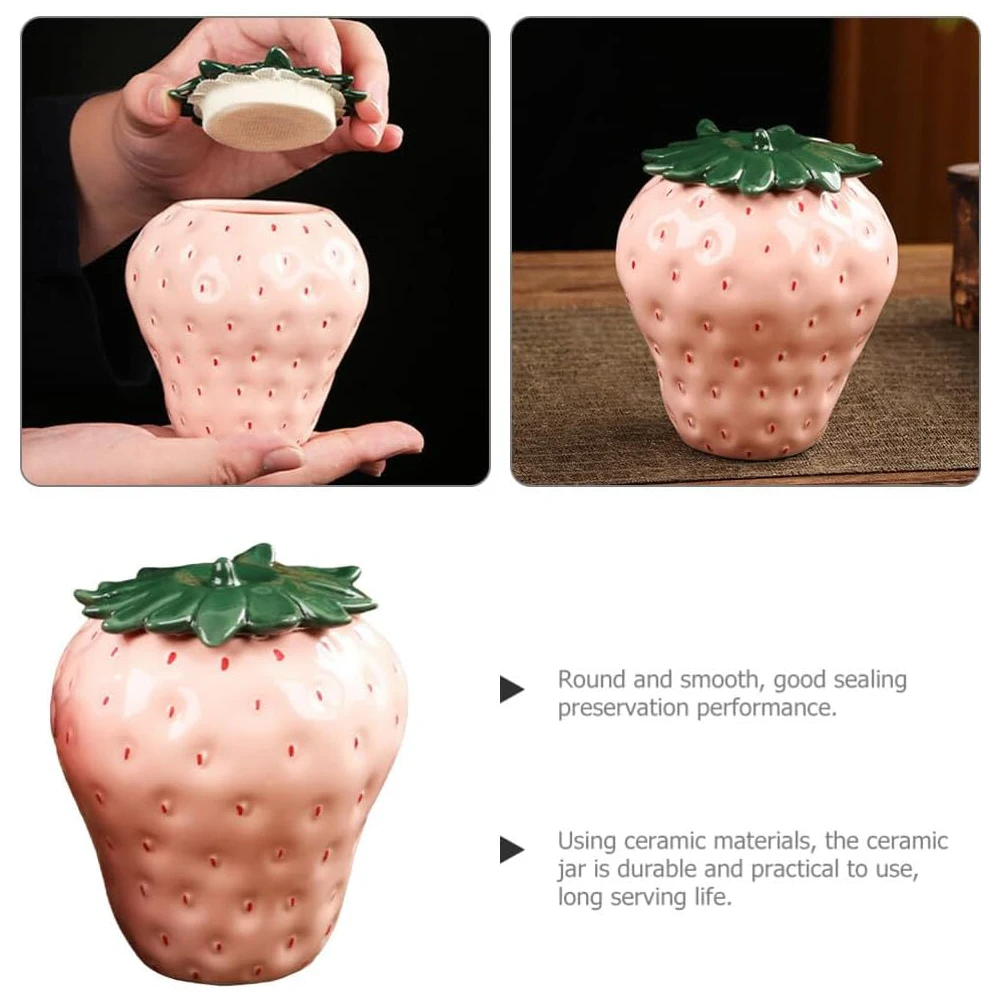Strawberry shaped ceramic jar food storage jar tea sealed tea coffee spice nut snack sugar salt storage ceramic storage jar