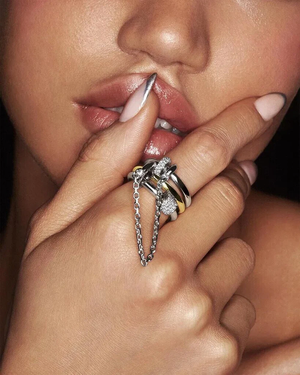 2026 New Fashion Tassel Chain Multi Layer Finger Ring Bling CZ For Women Bar Party Trend Jewelry 2